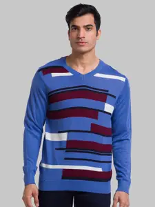 Parx Men V-Neck Colourblocked Acrylic Pullover Sweater