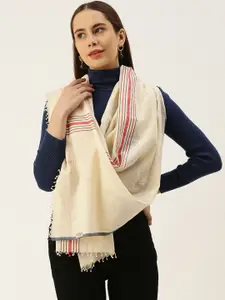 ASVA Centrally Striped Scarf with Tasselled Detail
