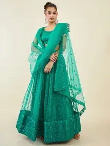 Soch Green Embellished Sequinned Unstitched Lehenga & Blouse With Dupatta