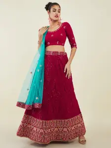 Soch Embroidered Thread Work Unstitched Lehenga & Blouse With Dupatta