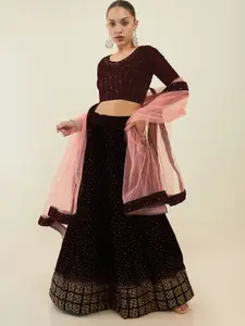Soch Embellished Velvet Unstitched Lehenga & Blouse With Dupatta