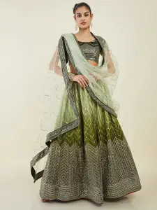 Soch Olive Embellished Sequinned Ombre Unstitched Lehenga & Blouse With Dupatta