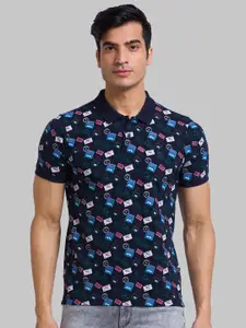 Parx Men Geometric Printed Polo Collar Cotton T-shirt