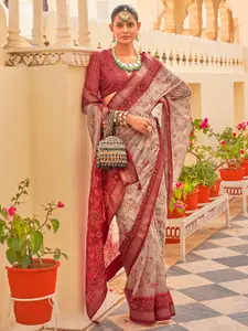 Anouk Floral Printed Zari Silk Blend Patola Saree