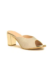 VALIOSAA Gold-Toned Textured Party Block Peep Toes