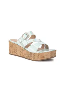 VALIOSAA Striped Wedge Heels with Buckles