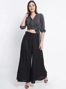 Purple State Women Striped Crop Top and Palazzos