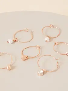 Accessorize Set Of 3 Rose Gold Contemporary Half Hoop Earrings