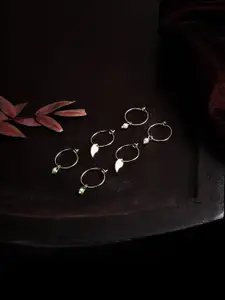 Accessorize London Women's Green Set of 3 Leaf Hoops Earring