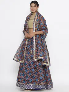 Kesarya Embellished Khari Print Ready to Wear Lehenga & Unstitched Blouse With Dupatta