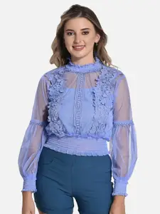 FIMS Bishop Sleeves Lace Inserts Blouson Top