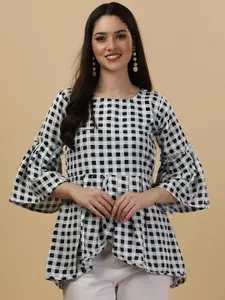 GUFRINA Checked Bell Sleeves Peplum Top