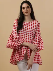 GUFRINA Checked Bell Sleeves Peplum Top