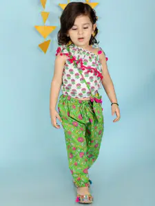 KID1 Girls Printed Pure Cotton One Shoulder Top with Trousers