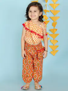 KID1 Girls Printed Pure Cotton Top with Harem Pants & Bag