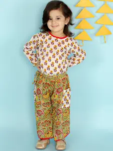 KID1 Girls Floral Printed Pure Cotton Top with Palazzos