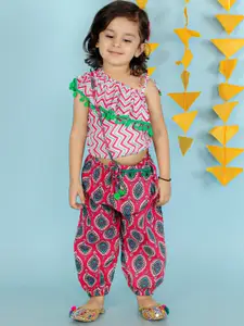 KID1 Girls Printed Pure Cotton Top with Harem Pants & Bag