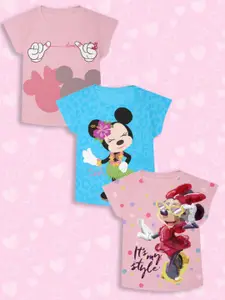 YK Disney Girls Pack Of 3 Minnie Mouse Printed Extended Sleeves T-shirt