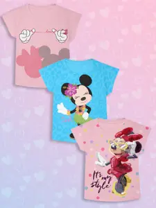 YK Disney Girls Pack Of 3 Minnie Mouse Printed Extended Sleeves T-shirt