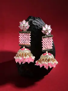 Zaveri Pearls Gold-Plated Contemporary Meenakari Jhumkas Earrings