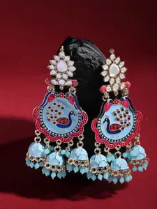 Zaveri Pearls Gold-Plated Peacock Shaped Meenakari Jhumkas