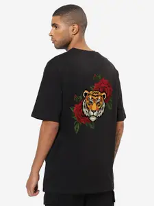 Mad Over Print Men Tiger & Rose Printed Oversized Cotton T-shirt