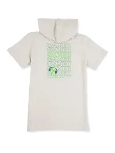 Gini and Jony Boys Infants Grey Printed Hooded Cotton T-shirt