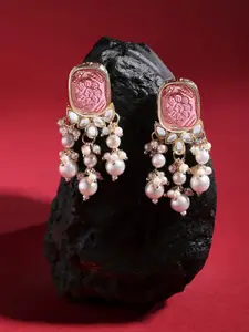 Zaveri Pearls Gold-Plated Kundan Contemporary Drop Earrings