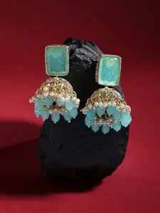 Zaveri Pearls Gold-Plated Meenakari Contemporary Jhumkas Earrings