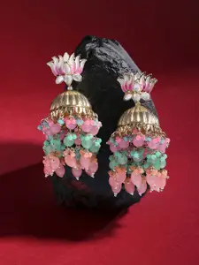 Zaveri Pearls Gold-Plated Meenakari Contemporary Jhumkas Earrings