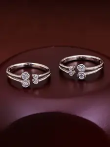 Pissara by Sukkhi 925 Sterling Silver & Rhodium-Plated CZ-Studded Adjustable Toe Rings