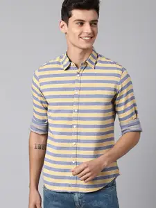 Dennis Lingo Men Horizontal Stripes Pure Cotton Casual Shirt