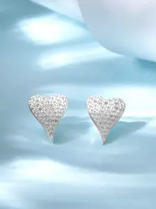 Rubans Silver Rhodium-Plated Sterling Silver Heart Shaped Studs Earrings