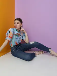 Vero Moda Women Skinny Fit High-Rise Low Distress Light Fade Cotton Jeans