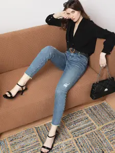 Vero Moda Women Skinny Fit High-Rise Mildly Distressed Heavy Fade Cotton Jeans