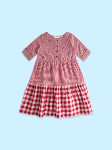 AKKRITI BY PANTALOONS Checked Embroidered A-Line Cotton Dress