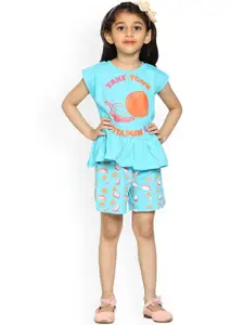 KiddoPanti Girls Printed Pure Cotton Top with Shorts Set