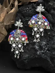 Moedbuille Women Silver-Plated Contemporary Jhumkas Earrings