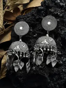 Moedbuille Women Silver-Plated Dome Shaped Jhumkas Earrings
