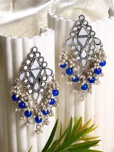 Moedbuille Silver Plated Stone Studded Oxidised Afghan Classic Drop Earrings