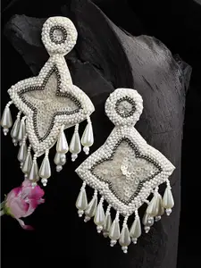 Moedbuille Silver Plated Beads Sequins & Pearls Studded Contemporary Drop Earrings