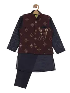 Lil Lollipop Boys Mandarin Collar Kurta With Pyjamas & Nehru Jacket