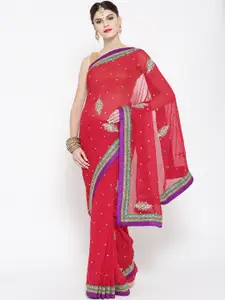 Chhabra 555 Red Pure Georgette Embellished Saree