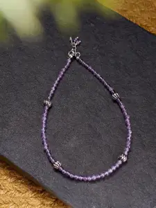 Fabindia Silver-Plated Amethyst Beaded Anklet