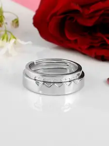 Studio Voylla Set Of 2 925 Sterling Silver Rhodium-Plated Adjustable Finger Ring