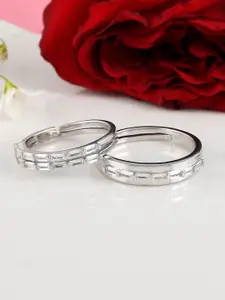 Studio Voylla Set Of 2 925 Sterling Silver Rhodium-Plated CZ-Studded Adjustable Finger Ring