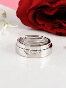 Studio Voylla Set Of 2 925 Sterling Silver Rhodium-Plated Adjustable Finger Ring