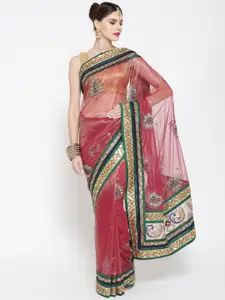 Chhabra 555 Maroon Embellished Shimmer Net Saree