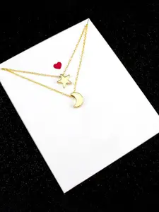 Jewels Galaxy "Star-Moon" Brass Gold-Plated Layered Necklace