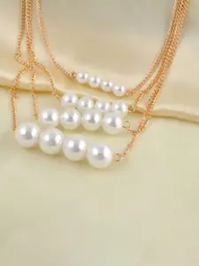 Jewels Galaxy Pearl studded Brass Gold-Plated Layered Necklace